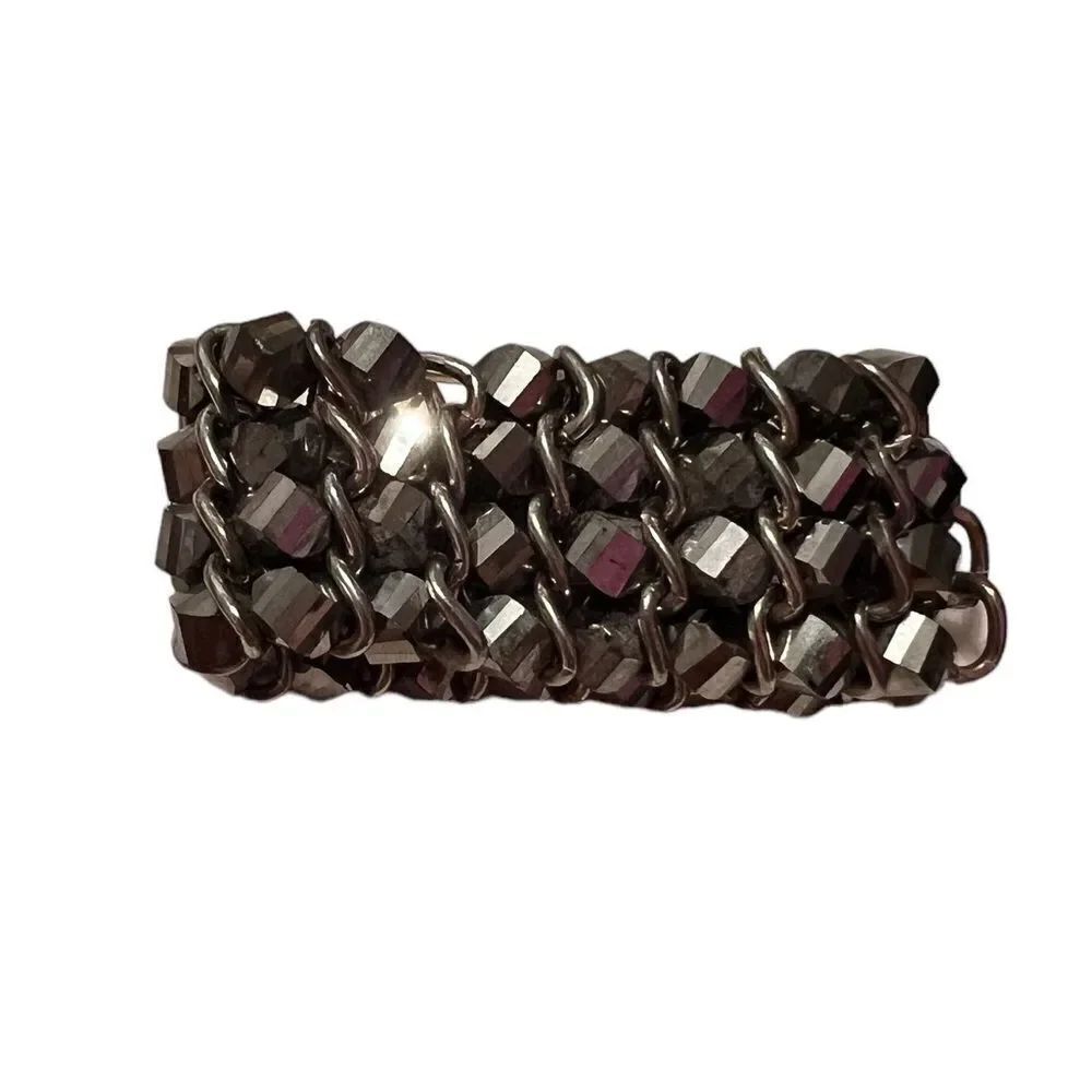 Heavy Silver Tone Metal Woven Stretch Bracelet